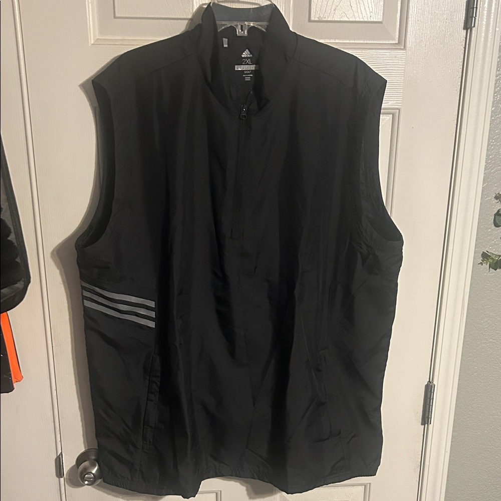 adidas Black Men’s Sleeveless Wind Vest with Reflective Stripes